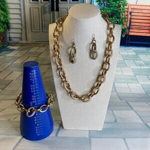 0112 Coldwater Creek Gold & Pave Crystal Chain Link Necklace, Bracelet, Earrings